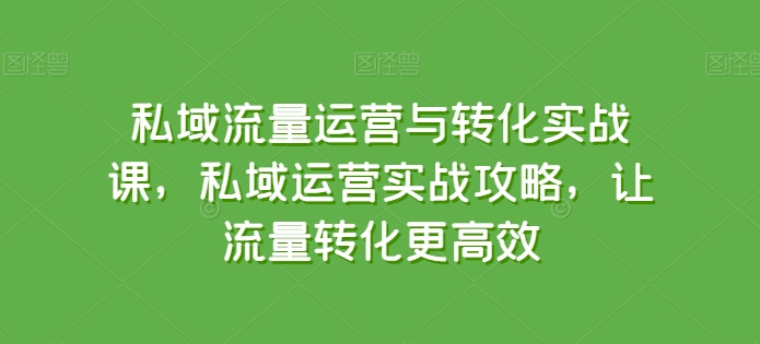 私域流量运营与转化实战课，私域运营实战攻略，让流量转化更高效-致富资源库