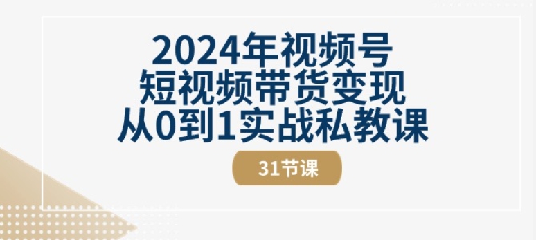 2024年视频号短视频带货变现从0到1实战私教课(31节视频课)-致富资源库