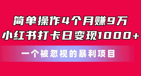 简单操作4个月赚9w,小红书打卡日变现1k,一个被忽视的暴力项目【揭秘】-致富资源库