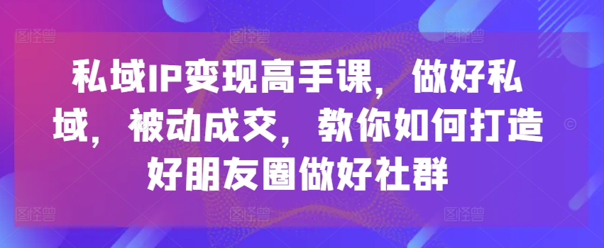 私域IP变现高手课,做好私域,被动成交,教你如何打造好朋友圈做好社群-致富资源库