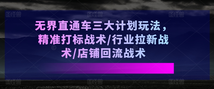 无界直通车三大计划玩法，精准打标战术/行业拉新战术/店铺回流战术-致富资源库