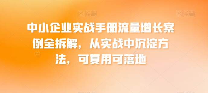 中小企业实战手册流量增长案例全拆解,从实战中沉淀方法,可复用可落地-致富资源库