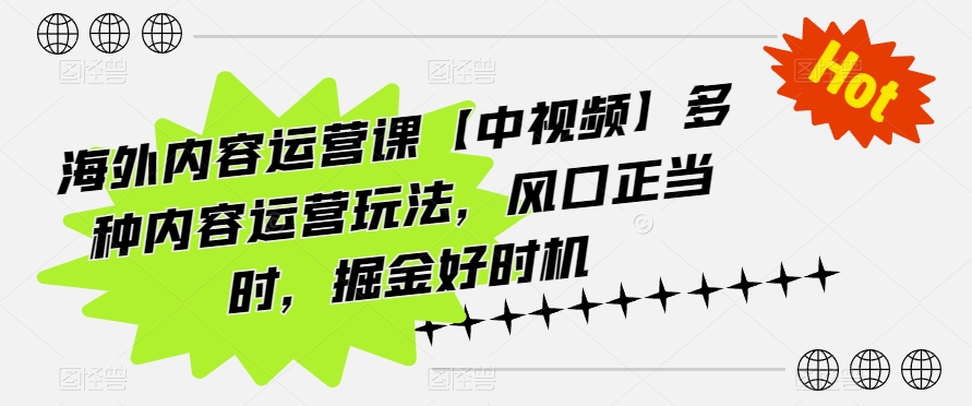 海外内容运营课【中视频】多种内容运营玩法，风口正当时，掘金好时机-致富资源库