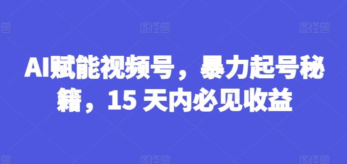 AI赋能视频号，暴力起号秘籍，15 天内必见收益【揭秘】-致富资源库