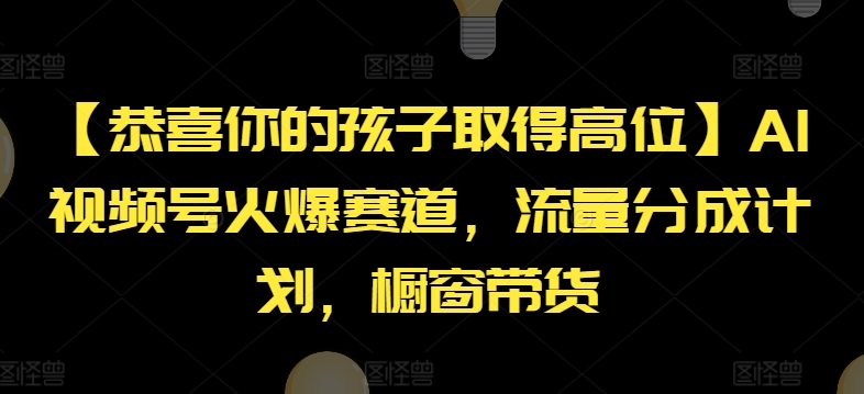 【恭喜你的孩子取得高位】AI视频号火爆赛道，流量分成计划，橱窗带货【揭秘】-致富资源库