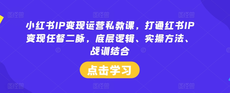 小红书IP变现运营私教课,打通红书IP变现任督二脉,底层逻辑、实操方法、战训结合-致富资源库