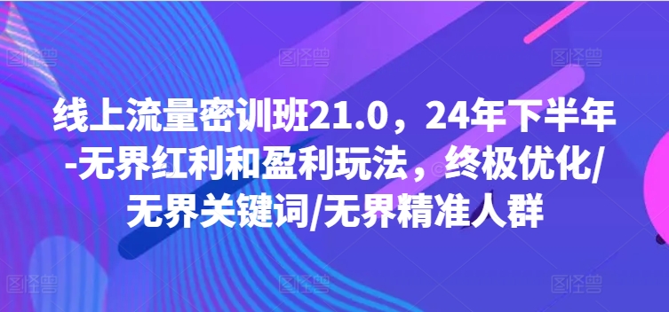 线上流量密训班21.0,24年下半年-无界红利和盈利玩法,终极优化/无界关键词/无界精准人群-致富资源库