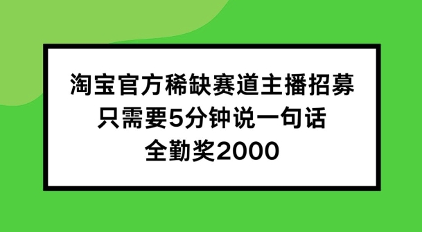 淘宝官方稀缺赛道主播招募 ,只需要5分钟说一句话, 全勤奖2000【揭秘】-致富资源库