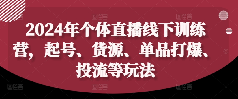 2024年个体直播训练营,起号、货源、单品打爆、投流等玩法-致富资源库