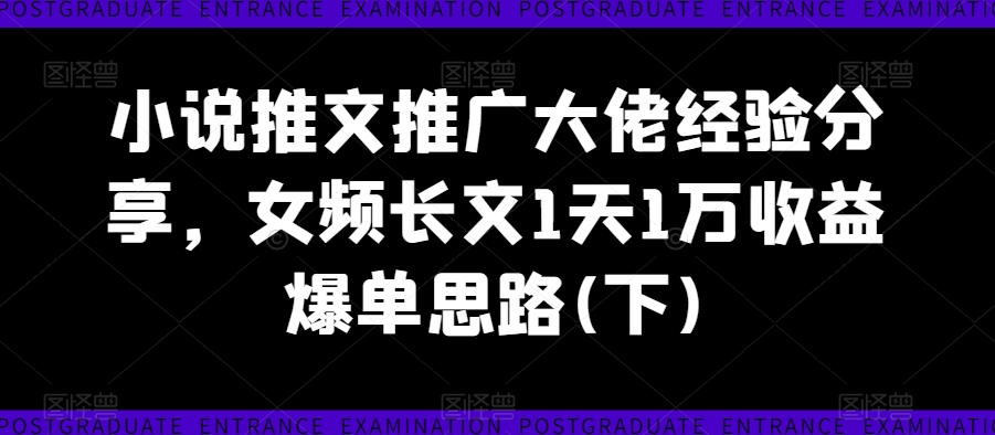 小说推文推广大佬经验分享，女频长文1天1万收益爆单思路(下)-致富资源库
