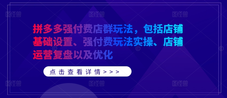 拼多多强付费店群玩法,包括店铺基础设置、强付费玩法实操、店铺运营复盘以及优化-致富资源库