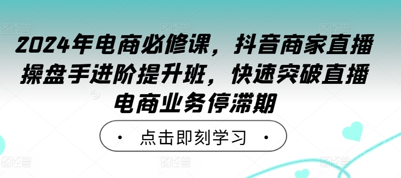 2024年电商必修课,抖音商家直播操盘手进阶提升班,快速突破直播电商业务停滞期-致富资源库