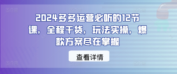 2024多多运营必听的12节课,全程干货,玩法实操,爆款方案尽在掌握-致富资源库