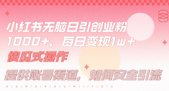 小红书无脑每日引流创业粉500+，小白每天只花半小时，躺赚长尾收益【揭秘】-致富资源库