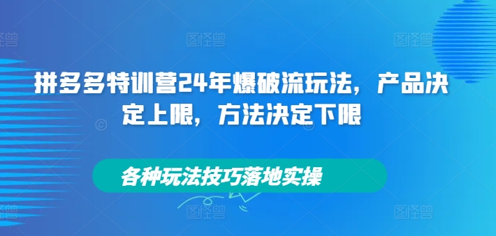 拼多多特训营24年爆破流玩法,产品决定上限,方法决定下限,各种玩法技巧落地实操-致富资源库