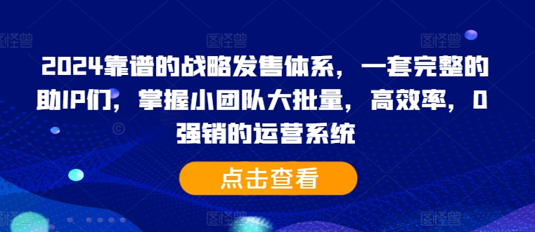 2024靠谱的战略发售体系,一套完整的助IP们,掌握小团队大批量,高效率,0 强销的运营系统-致富资源库