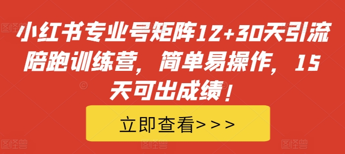 小红书专业号矩阵12+30天引流陪跑训练营，简单易操作，15天可出成绩!-致富资源库