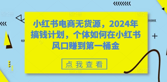 小红书电商无货源,2024年搞钱计划,个体如何在小红书风口赚到第一桶金-致富资源库