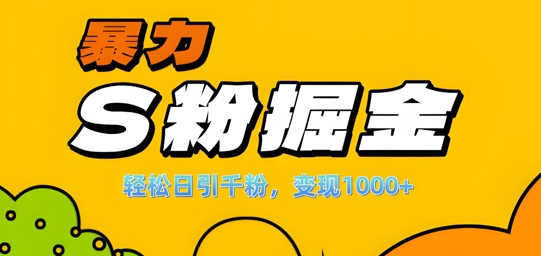 单人单机日引千粉,变现1k+,S粉流量掘金计划攻略【揭秘】-致富资源库