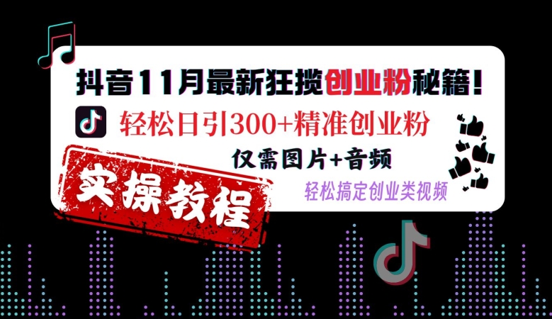 抖音11月最新狂揽创业粉秘籍,轻松日引300+精准创业粉,仅需图片+音频,轻松搞定创业类视频-致富资源库