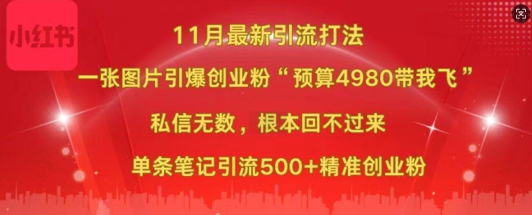 小红书11月最新图片打粉,一张图片引爆创业粉,“预算4980带我飞”,单条引流500+精准创业粉-致富资源库