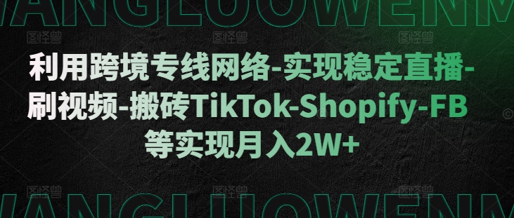 利用跨境专线网络-实现稳定直播-刷视频-搬砖TikTok-Shopify-FB等实现月入2W+【揭秘】-致富资源库