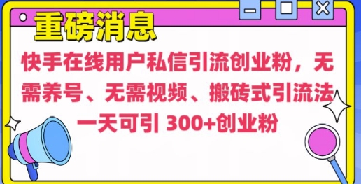快手最新引流创业粉方法,无需养号、无需视频、搬砖式引流法【揭秘】-致富资源库