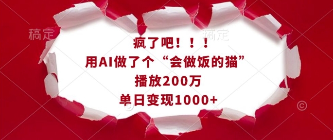 疯了吧！用AI做了个“会做饭的猫”，播放200万，单日变现1k-致富资源库