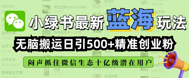 小绿书无脑搬运引流，全自动日引500精准创业粉，微信生态内又一个闷声发财的机会-致富资源库