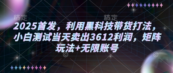 2025首发，利用黑科技带货打法，小白测试当天卖出3612利润，矩阵玩法+无限账号【揭秘】-致富资源库
