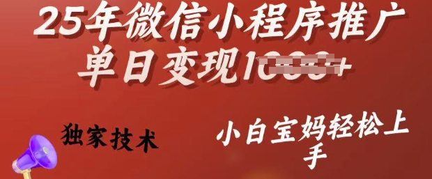 25年微信小程序推广单日变现多张，独家技术，小白宝妈轻松上手【揭秘】-致富资源库