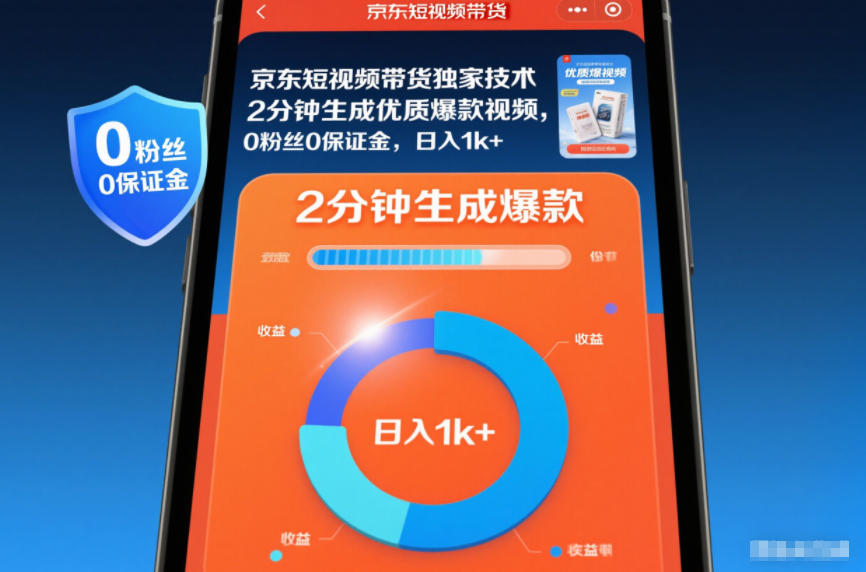 京东短视频带货独家技术，2分钟生成一条优质爆款视频，0粉丝0保证金，日入1k+【揭秘】-致富资源库