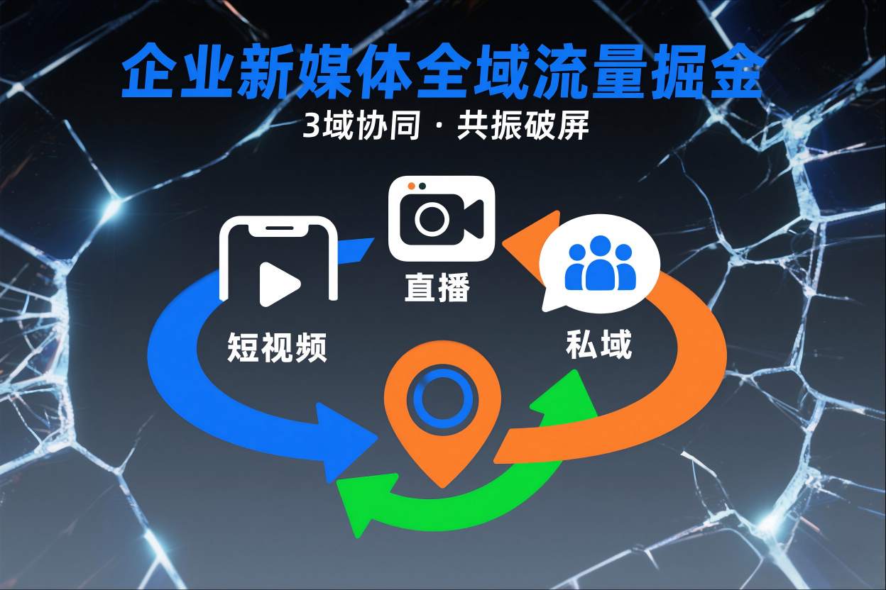 短视频全域商业模式，企业新媒体全域流量掘金，3域协同，共振破屏，短视频-直播-私域-地域-致富资源库