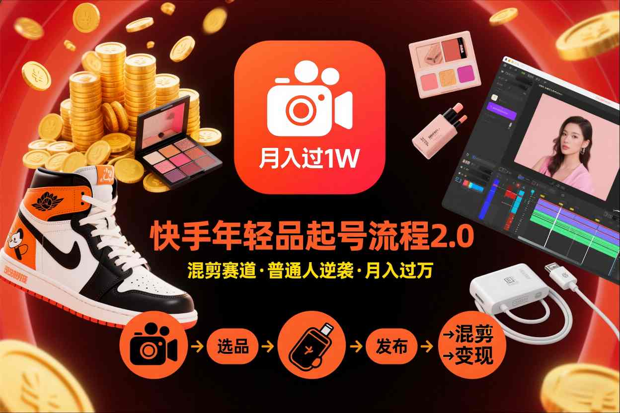 快手短视频带货年轻品起号流程2.0，快手年轻品混剪赛道，普通人也能月入过1W-致富资源库