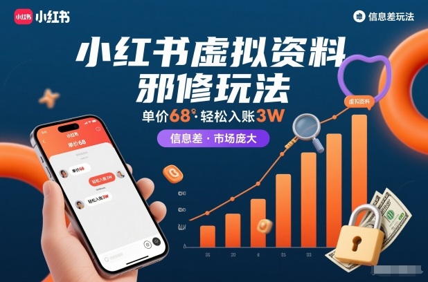 小红书虚拟资料邪修玩法，单价68，轻松入账3W，信息差玩法，市场庞大-致富资源库