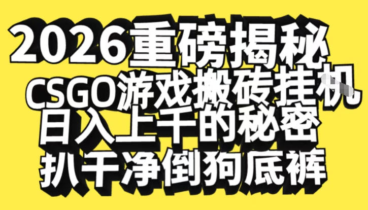2026开年重磅解密，CSGO游戏搬砖挂G日入1k+的秘密，把倒狗的底裤扒干【揭秘】-致富资源库