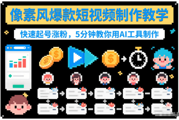 像素风爆款短视频制作教学，快速起号涨粉，5分钟教你用AI工具制作-致富资源库