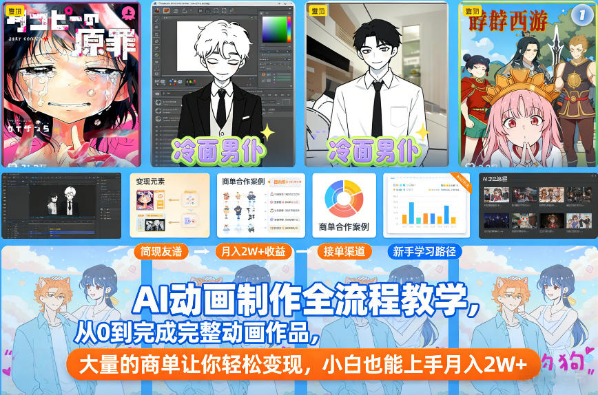 AI动画制作全流程教学，从0到完成完整动画作品，大量的商单让你轻松变现，小白也能上手月入2W+-致富资源库