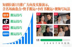 短剧拉新1月推广方向及实操演示,含名场面盘点+快手搬运+小红书搬运+视频号玩法-致富资源库