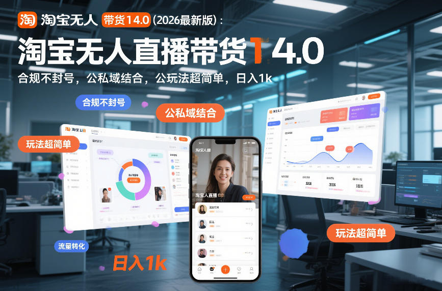 淘宝无人直播带货14.0（2026最新版）：合规不封号，公私域结合，玩法超简单，日入1k+【揭秘】-致富资源库