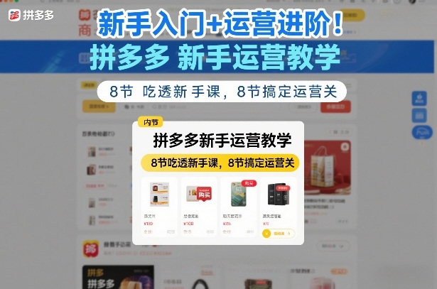 新手入门+运营进阶！拼多多新手运营教学，8节吃透新手课，8节搞定运营关-致富资源库