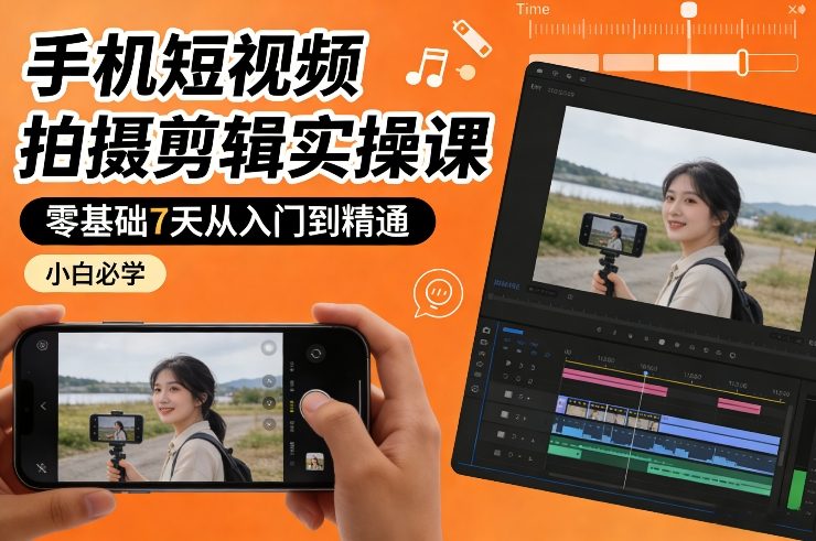 手机短视频拍摄剪辑实操课，零基础7天从入门到精通，小白必学-致富资源库