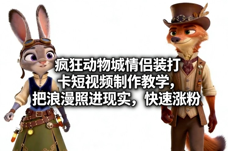 疯狂动物城情侣装打卡短视频制作教学，把浪漫照进现实，快速涨粉-致富资源库