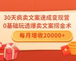 30天疯卖文案速成变现营,0基础玩透爆卖文案捞金术!每月增收20000+-致富资源库