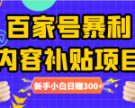 百家号暴利内容补贴项目，图文10元一条，视频30一条，新手小白日赚300+-致富资源库