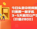 今日头条中视频搬运项目，只需要一部手机3-5天就可以产生利润（价值2800元）-致富资源库