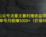 公众号流量主暴利撸收益项目，单人单号月稳赚5000+（价值480元）-致富资源库
