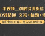 中视频二创解说训练营:从0到精通 文案+标题+素材、月入5000到5W-致富资源库