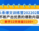 头条爆文训练营202202期,不断产出优质的爆款内容,新手12天收益3100+-致富资源库