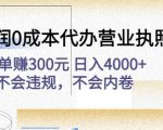 高利润0成本代办营业执照项目:一单赚300元日入4000+不会违规,不会内卷-致富资源库